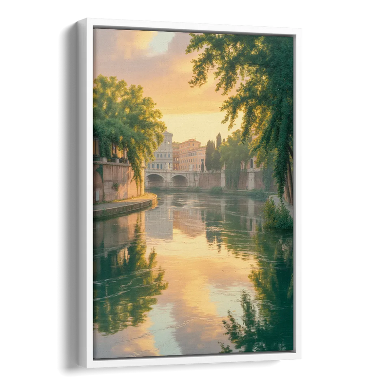 Tiber River Reflections Side - White Canvas Wall Art