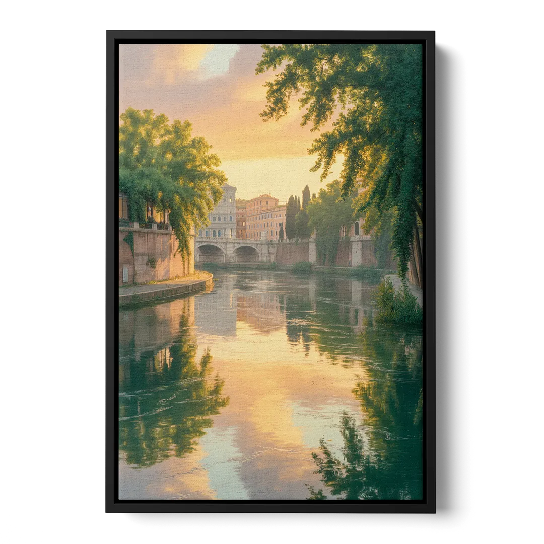 Tiber River Reflections Front - Black Canvas Wall Art