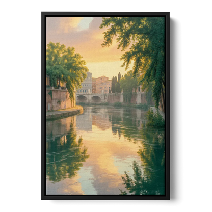 Tiber River Reflections Front - Black Canvas Wall Art