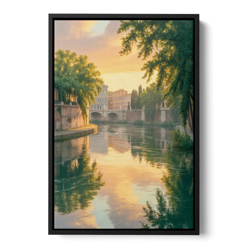 Tiber River Reflections Front - Black Canvas Wall Art