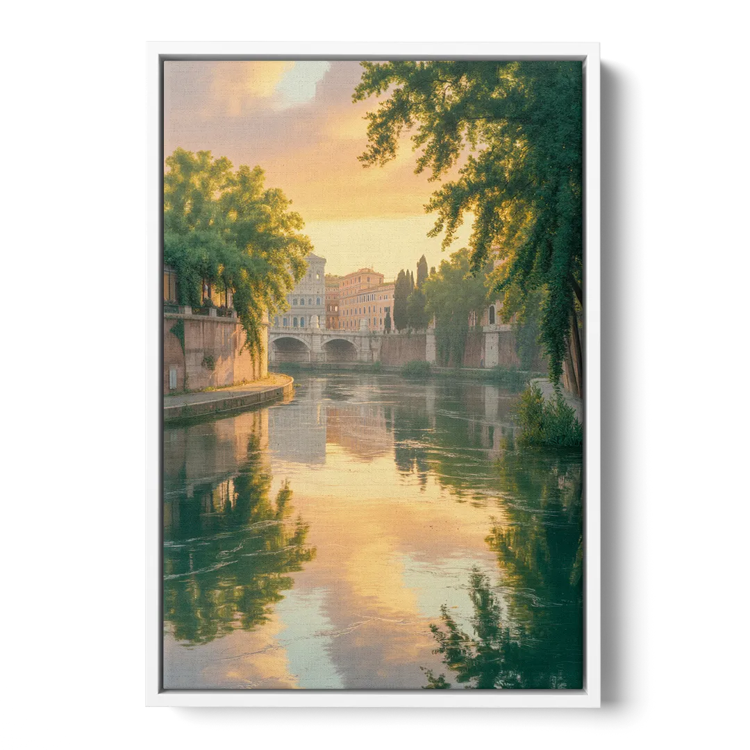 Tiber River Reflections Front - White Canvas Wall Art