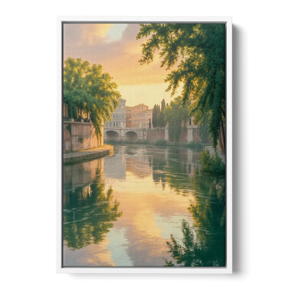 Tiber River Reflections Front - White Canvas Wall Art