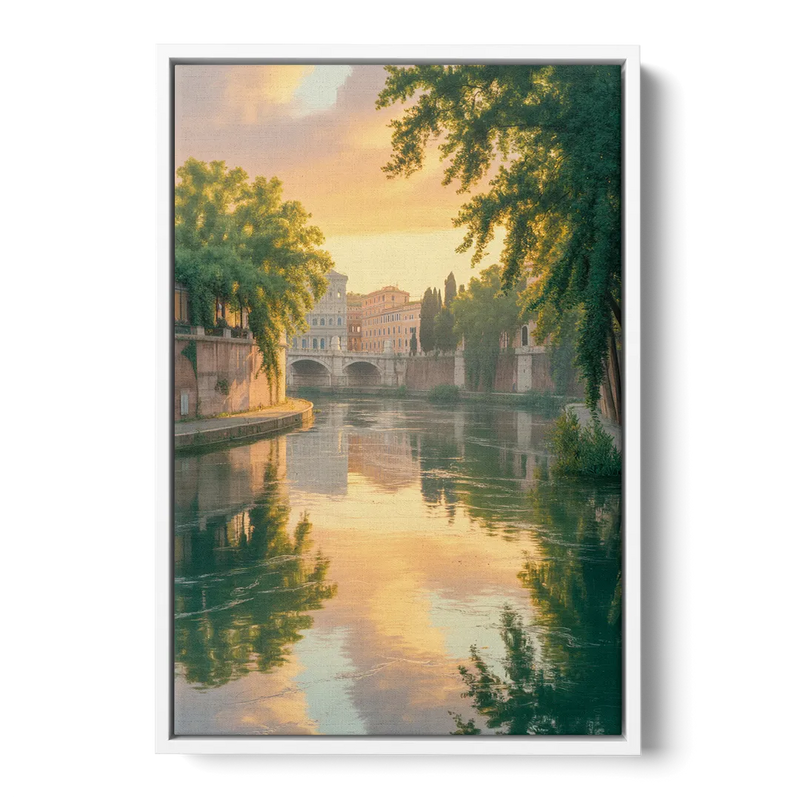 Tiber River Reflections Front - White Canvas Wall Art