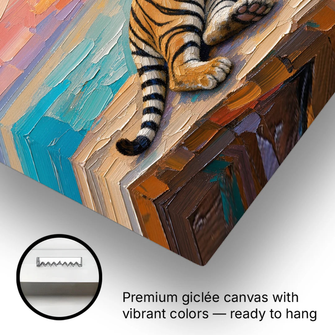 Tiger Art Print on the Sunset Ledge - Canvas Wall Art - Gallery Wrap Corner