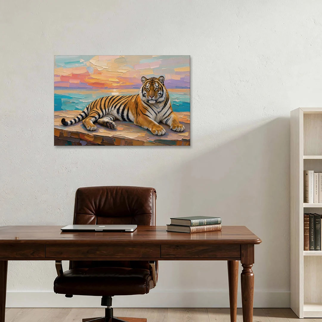 Tiger Art Print on the Sunset Ledge - Canvas Wall Art - Office - 36x24