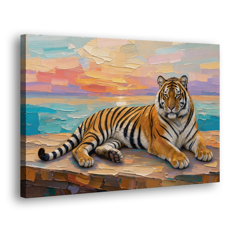 Tiger Art Print on the Sunset Ledge - Canvas Wall Art