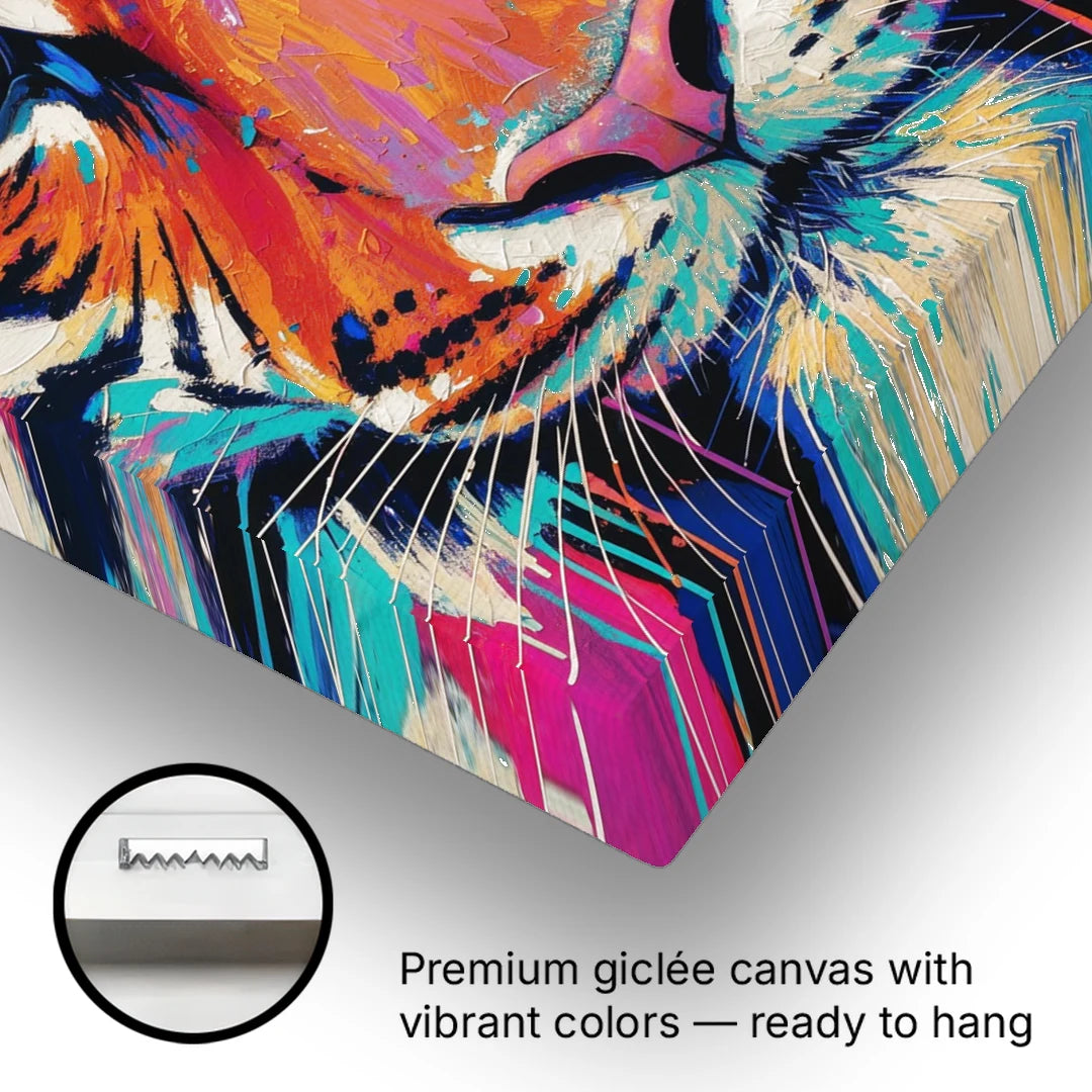 Tiger Eyes Painting in Electric Strokes - Canvas Wall Art - Gallery Wrap Corner