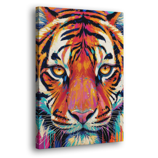 Tiger Eyes Painting in Electric Strokes - Canvas Wall Art - Side