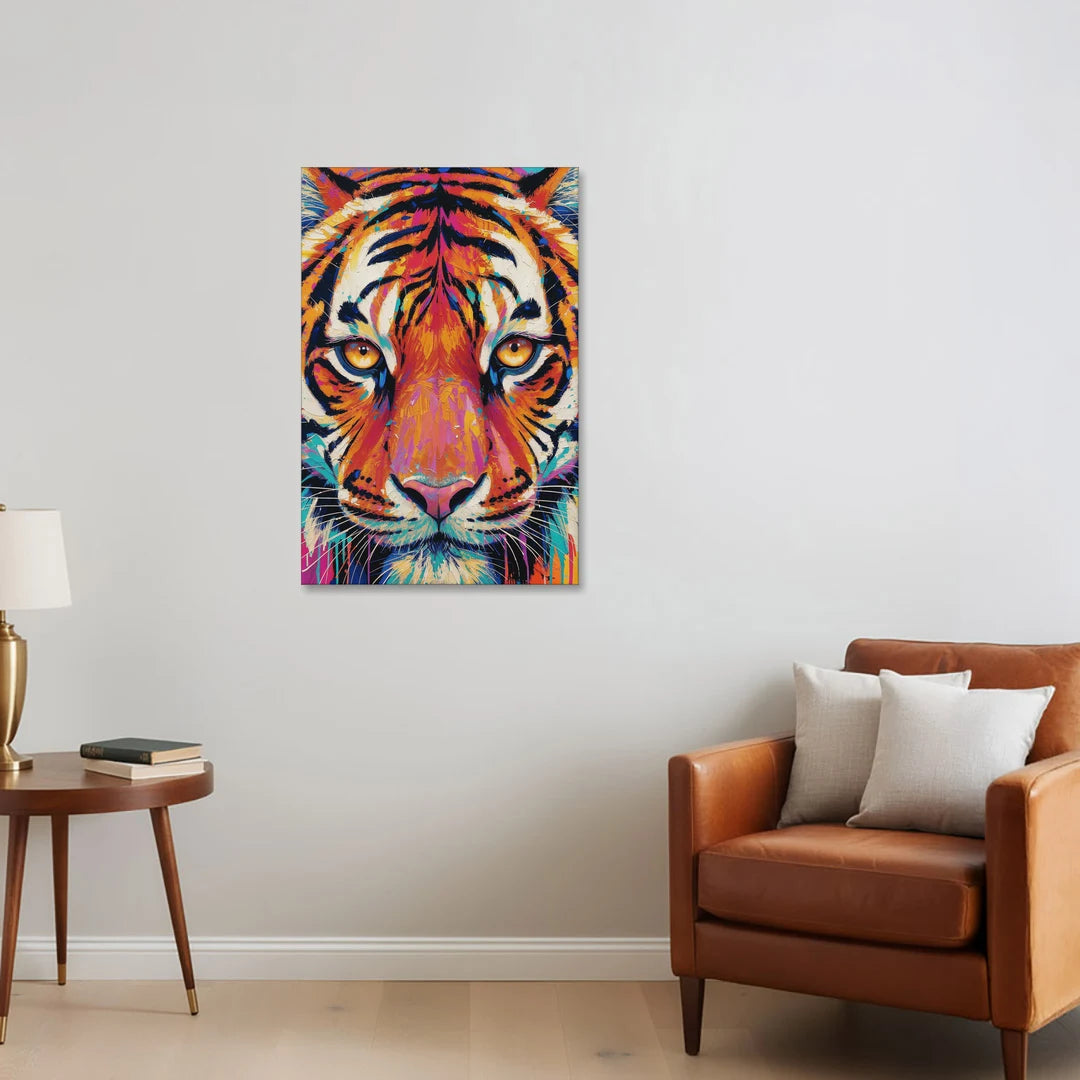 Tiger Eyes Painting in Electric Strokes - Canvas Wall Art - Sofa - 24x36