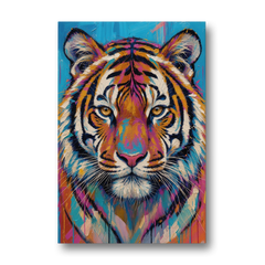 Tiger Face Canvas in Magenta and Teal - Canvas Wall Art - Front