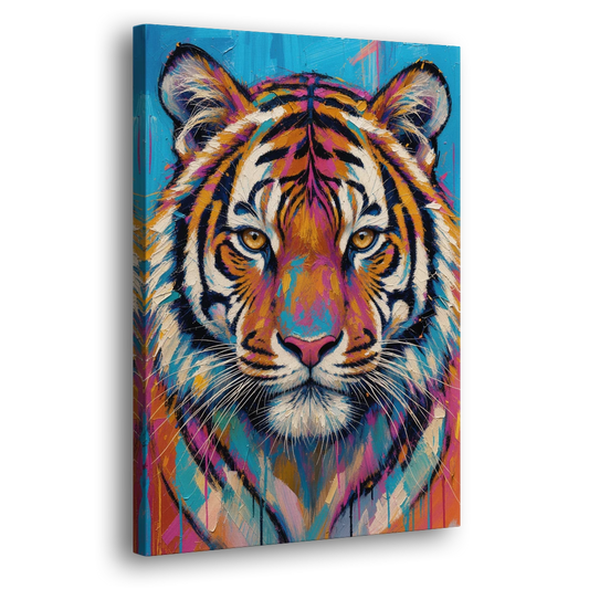 Tiger Face Canvas in Magenta and Teal - Canvas Wall Art - Side