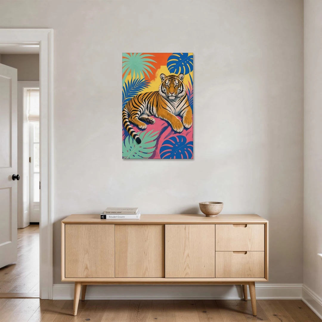 Tiger Lounging Among Monstera and Palms - Canvas Wall Art - Coffee Table - 24x36