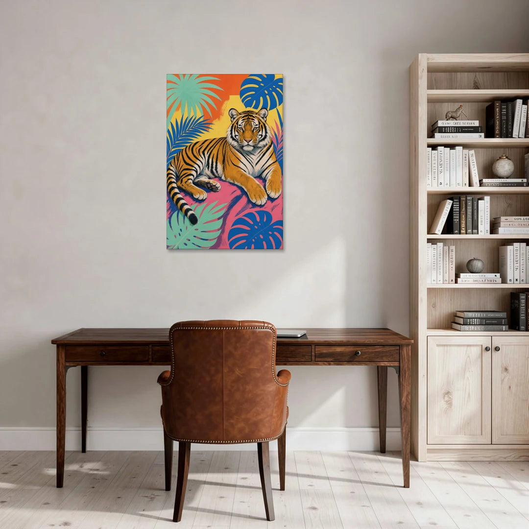 Tiger Lounging Among Monstera and Palms - Canvas Wall Art - Office - 24x36