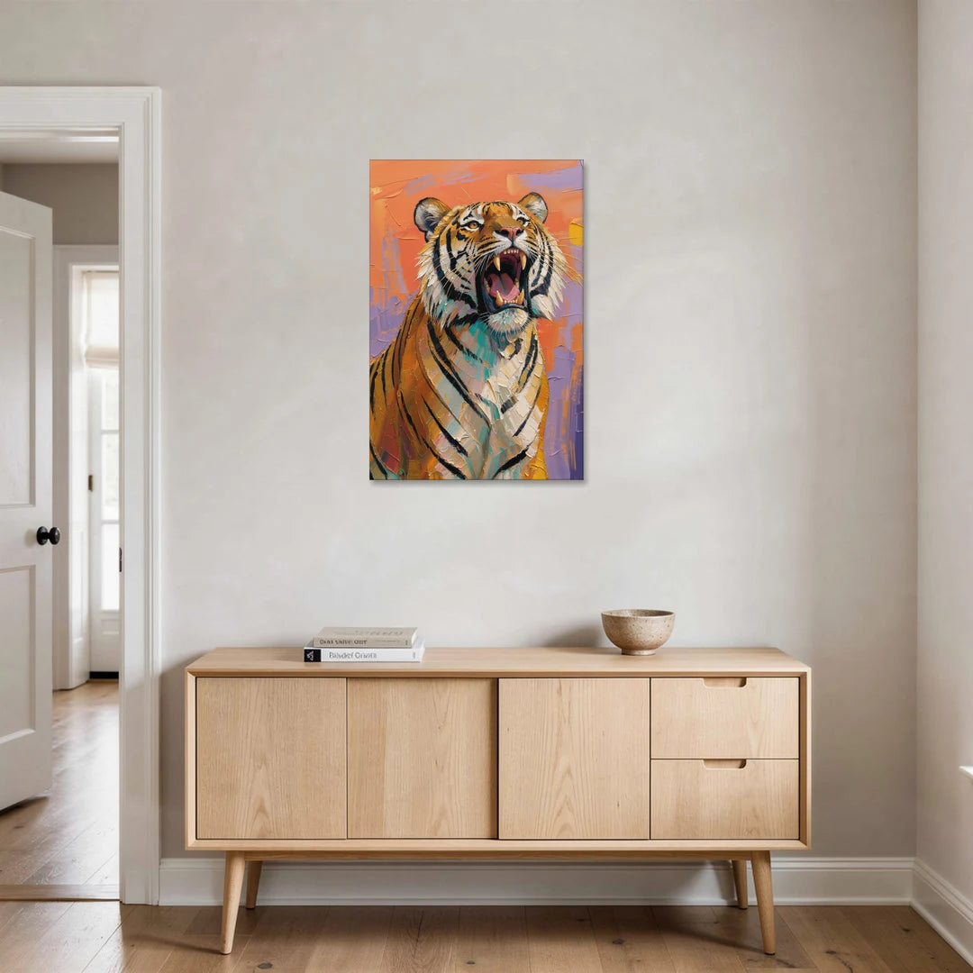 Tiger Oil Painting Roaring Skyward - Canvas Wall Art - Coffee Table - 24x36