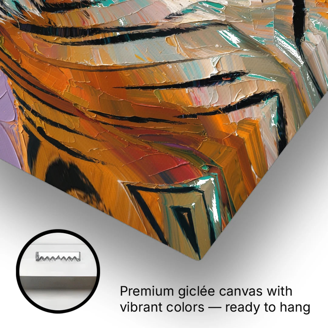 Tiger Oil Painting Roaring Skyward - Canvas Wall Art - Gallery Wrap Corner