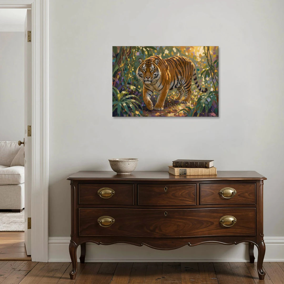 Tiger in Jungle Painting at Golden Hour - Canvas Wall Art - Coffee Table - 36x24