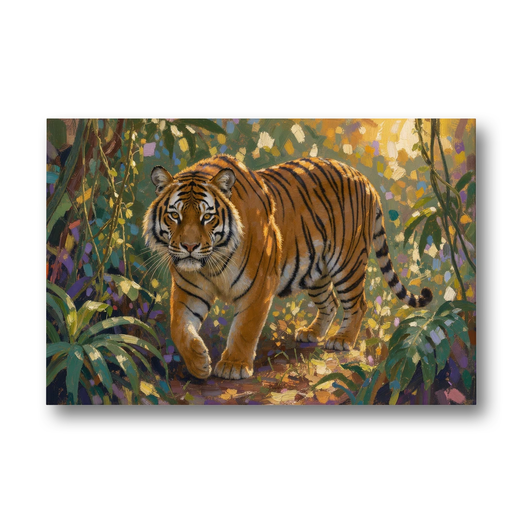 Tiger in Jungle Painting at Golden Hour - Canvas Wall Art - Front