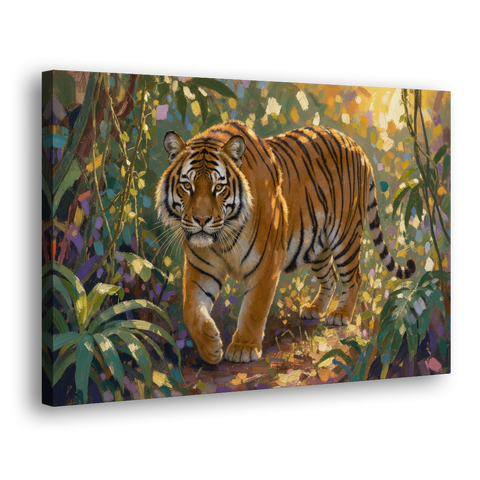 Tiger in Jungle Painting at Golden Hour - Canvas Wall Art