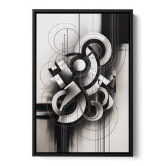 Timeless Geometric Fluidity Black and White Abstract - Black Framed Canvas Wall Art - Front