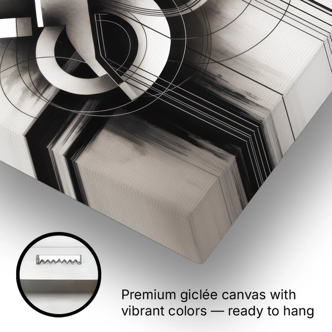 Timeless Geometric Fluidity Black and White Abstract - Canvas Wall Art - Gallery Wrap Corner