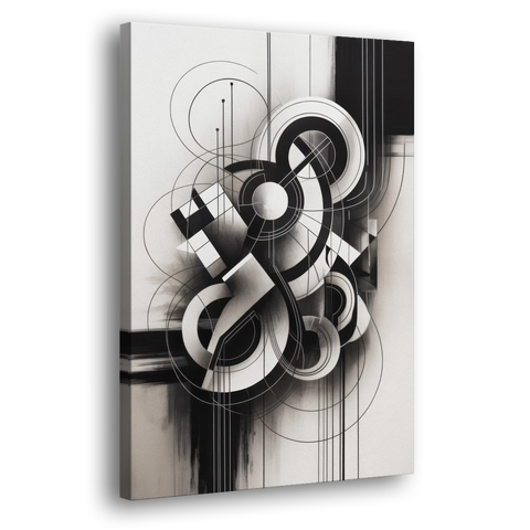 Timeless Geometric Fluidity Black and White Abstract - Canvas Wall Art - Side