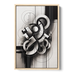 Timeless Geometric Fluidity Black and White Abstract - Oak Framed Canvas Wall Art - Front