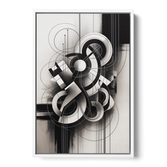 Timeless Geometric Fluidity Black and White Abstract - White Framed Canvas Wall Art - Front