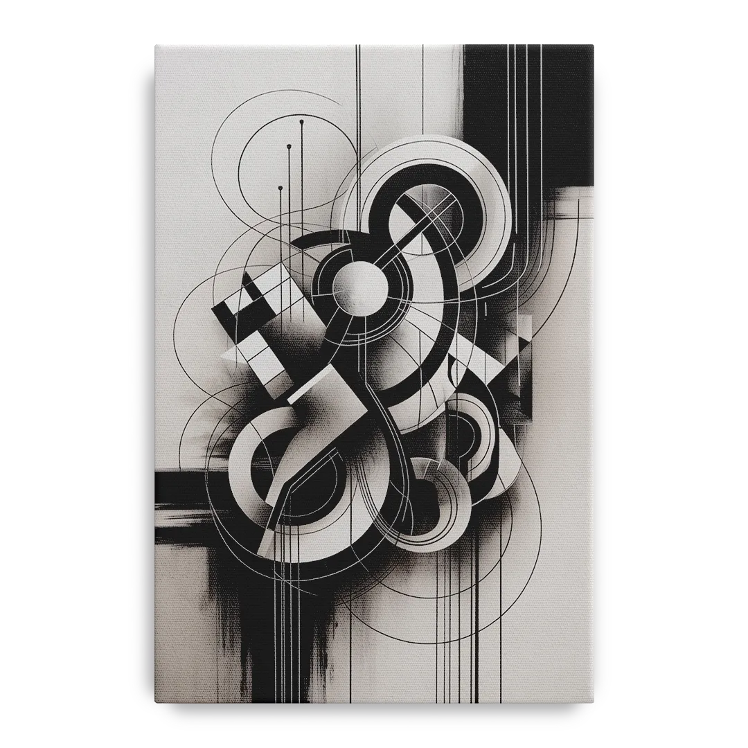 Timeless Geometric Fluidity Black and White Abstract - Canvas Wall Art