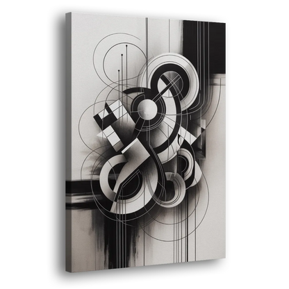 Timeless Geometric Fluidity Black and White Abstract Side - Canvas Wall Art