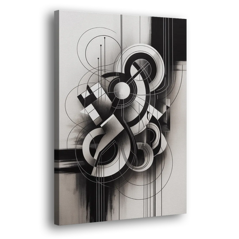 Timeless Geometric Fluidity Black and White Abstract - Canvas Wall Art