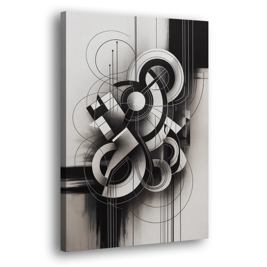 Timeless Geometric Fluidity Black and White Abstract Side - Canvas Wall Art