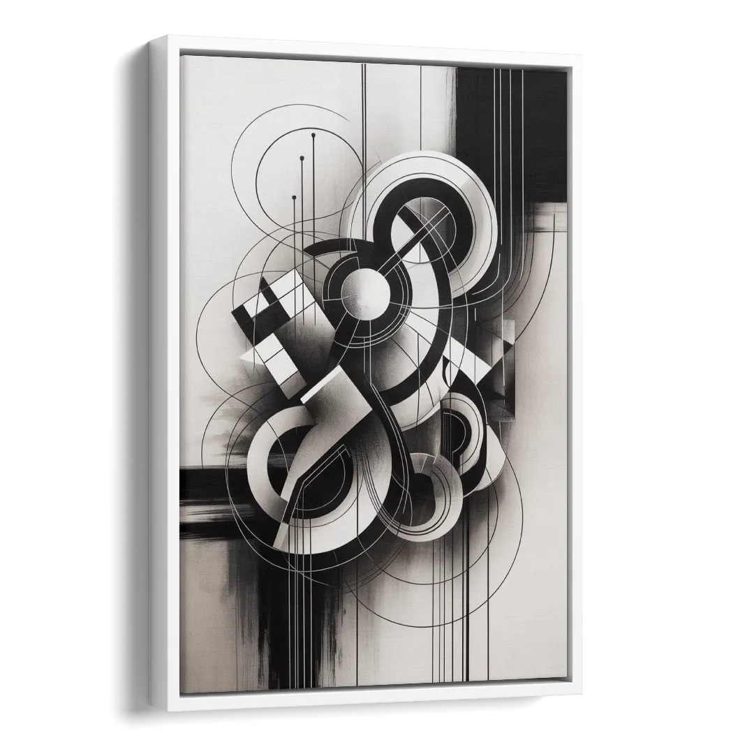 Timeless Geometric Fluidity Black and White Abstract Side - White Canvas Wall Art