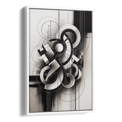 Timeless Geometric Fluidity Black and White Abstract Side - White Canvas Wall Art