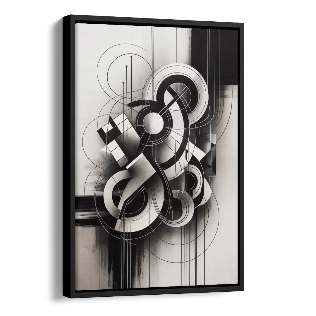 Timeless Geometric Fluidity Black and White Abstract Side - Black Canvas Wall Art