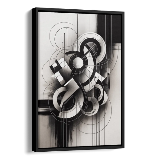 Timeless Geometric Fluidity Black and White Abstract Side - Black Canvas Wall Art