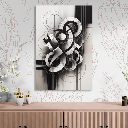 Timeless Geometric Fluidity Black and White Abstract Living Room - Canvas Wall Art