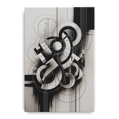 Timeless Geometric Fluidity Black and White Abstract Front - Canvas Wall Art