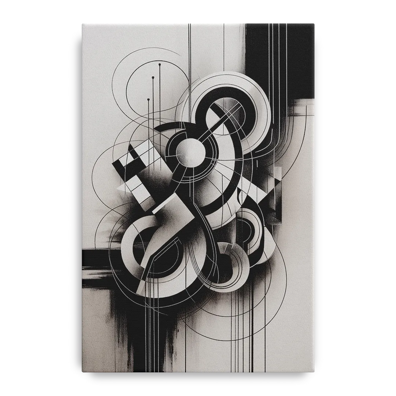 Timeless Geometric Fluidity Black and White Abstract Front - Canvas Wall Art