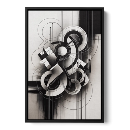 Timeless Geometric Fluidity Black and White Abstract - Black Frame Canvas