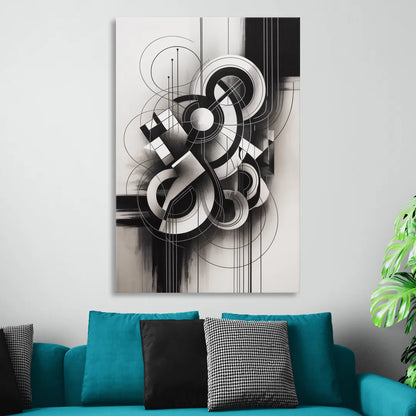 Timeless Geometric Fluidity Black and White Abstract Sitting Room - Canvas Wall Art