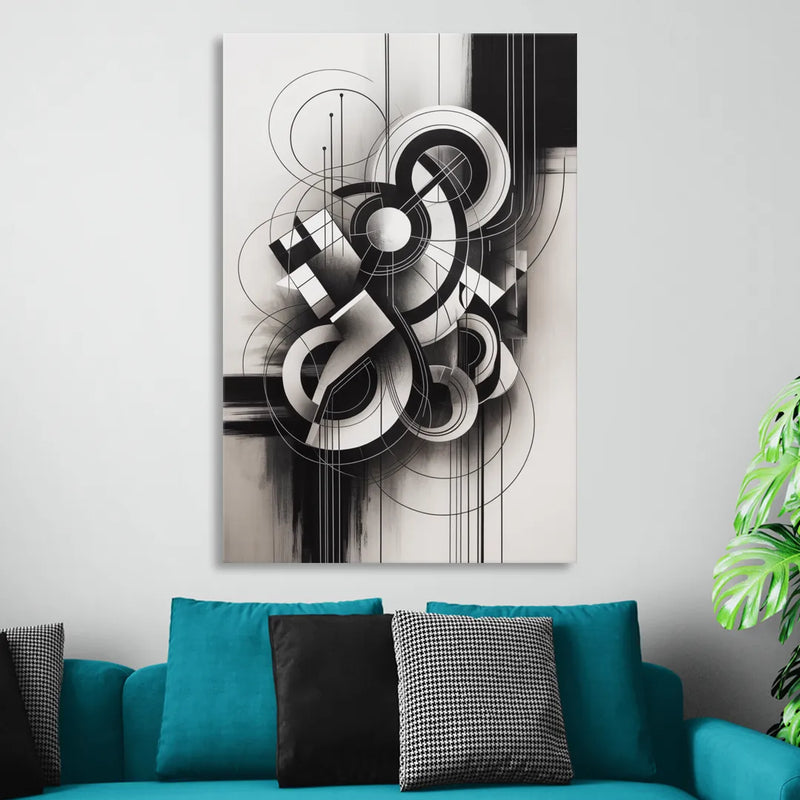 Timeless Geometric Fluidity Black and White Abstract Sitting Room - Canvas Wall Art