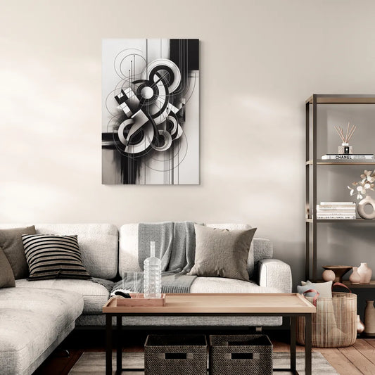 Timeless Geometric Fluidity Black and White Abstract - Canvas Wall Art Living Room