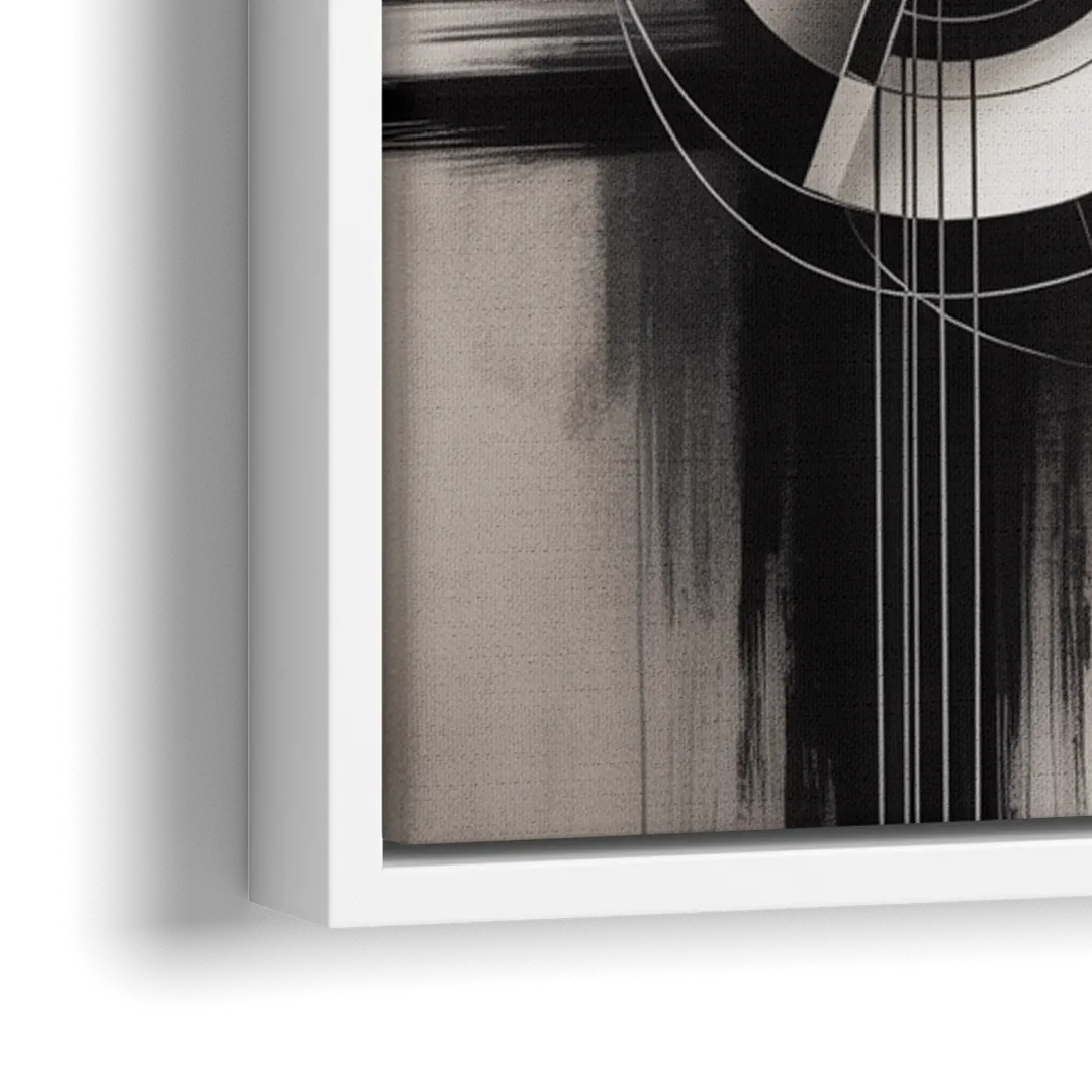 Timeless Geometric Fluidity Black and White Abstract - Close-Up White Frame Canvas