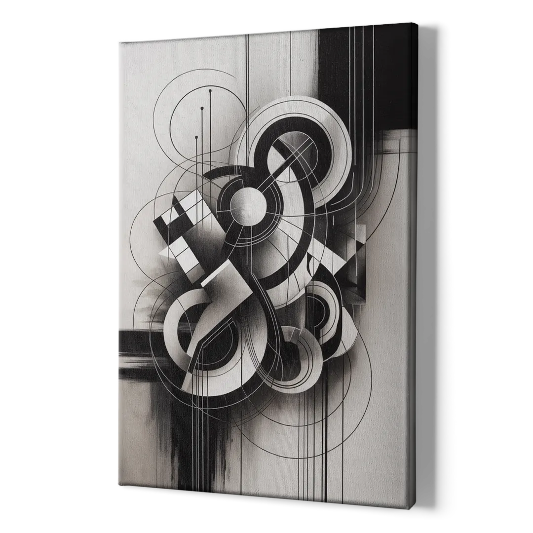 Timeless Geometric Fluidity Black and White Abstract - Canvas Print Art Sides