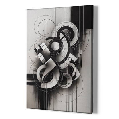 Timeless Geometric Fluidity Black and White Abstract - Canvas Print Art Sides
