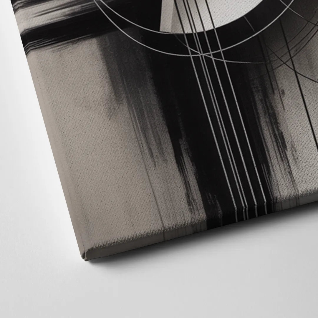 Timeless Geometric Fluidity Black and White Abstract Canvas Close Up