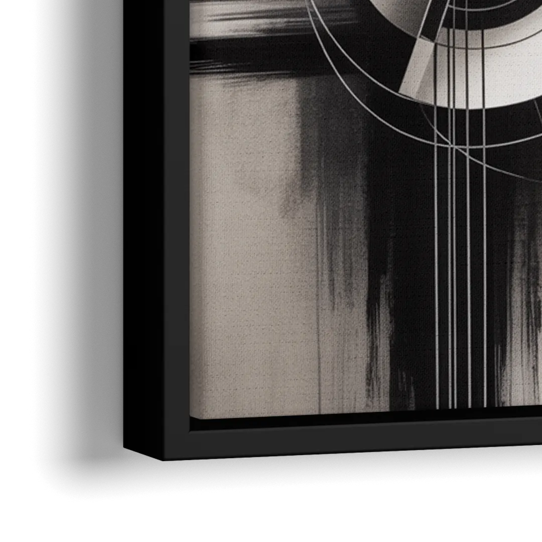 Timeless Geometric Fluidity Black and White Abstract - Close-Up Black Frame Canvas