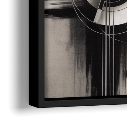 Timeless Geometric Fluidity Black and White Abstract - Close-Up Black Frame Canvas