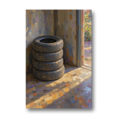 Tire Wall Art of Four Tires in Morning Light - Canvas Wall Art - Front