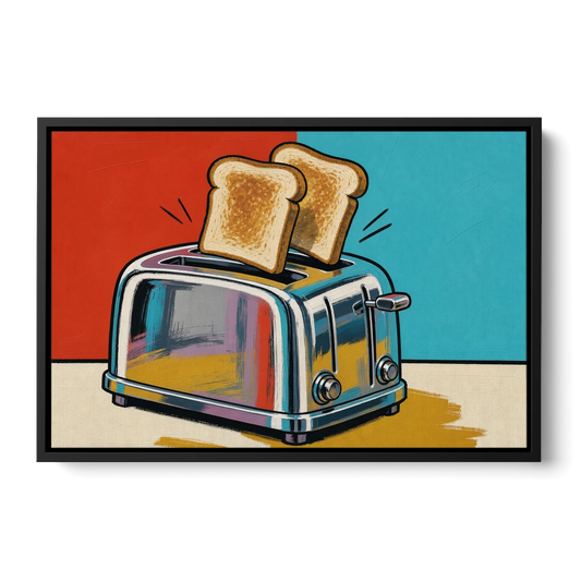 Toaster Painting with Toast Popping Up - Black Framed Canvas Wall Art - Front